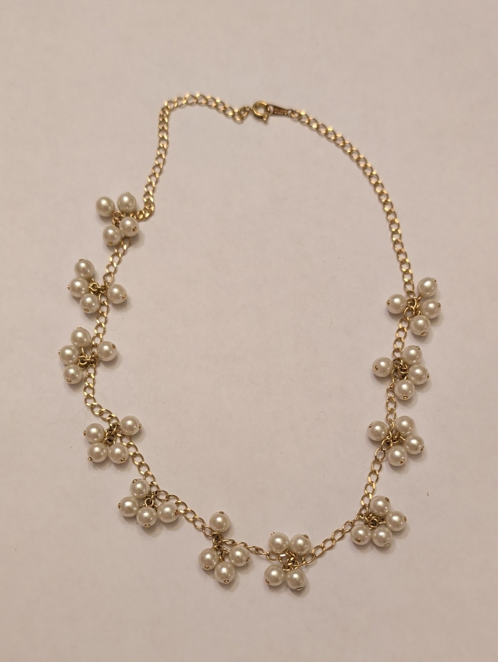 Avon Gold-Tone Necklace with White Pearl Clusters